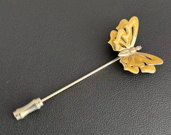 Vintage Yellow Enamel 3D Layered Butterfly Stick Pin Lapel Brooch