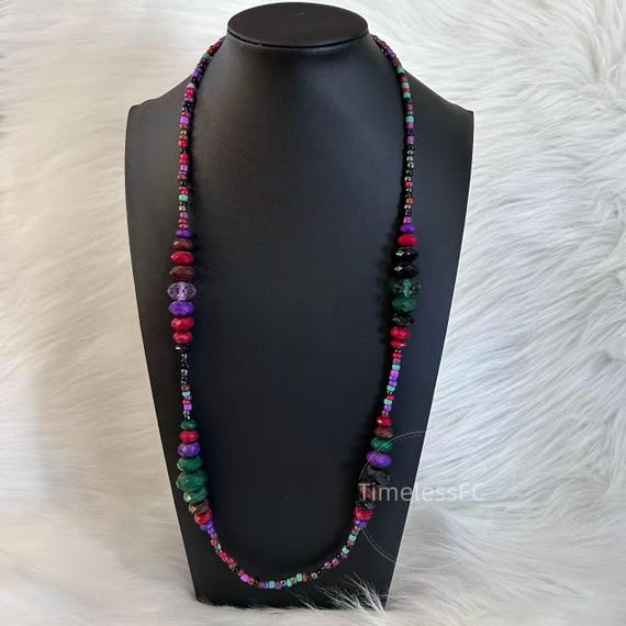 Vintage Statement Multi Gemstone Beaded Necklace … - image 1