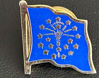 Pin esmaltado de la bandera del estado de Indiana, tono dorado, joyería vintage. Insignia de recuerdo del estado de Indiana.