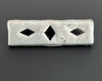 Vintage 1970s Modernist Brutalist Pewter Bar Pin Black Diamond Shape Brooch