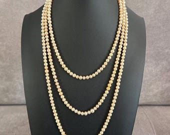 Collar vintage de cuerda con perlas de imitación de 62 pulgadas, estilo flapper, color crema.