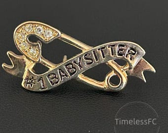 ヴィンテージジュエリー エイボン #1 ベビーシッターピン、ラインストーン付きゴールドトーン安全ピンブローチ
