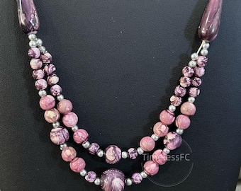 Vintage Schmuck Rosa Lila Perlen Statement Kette Boho Chic ~24''