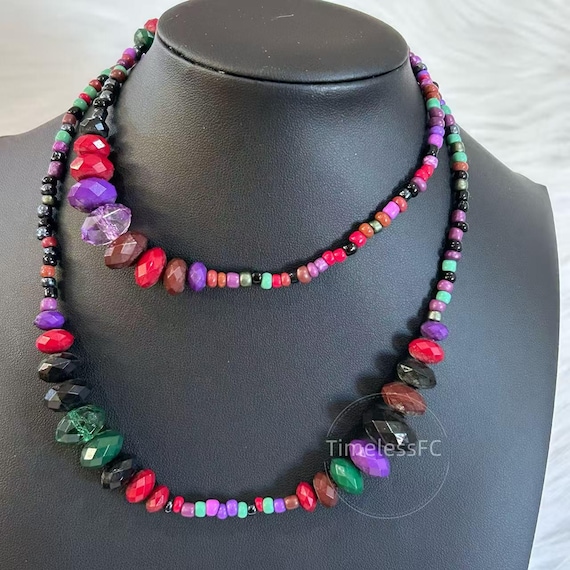 Vintage Statement Multi Gemstone Beaded Necklace … - image 6