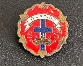 Biżuteria w stylu vintage, baptystyczna przypinka do szkoły niedzielnej, Broadman Supplies, nagroda za obecność w krzyżu i koronie