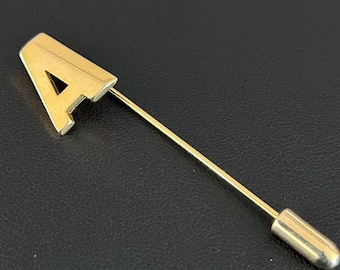 Vintage Letter A Stick Pin, Gold Tone Initial Block Alphabet Hat Pin