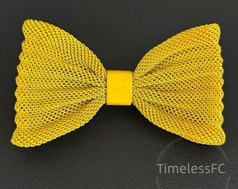 Vintage sieraden gele metalen gaas strik brochespeld halverwege de eeuw geëmailleerde pop-art