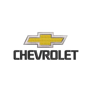 May include: Embroidered Chevrolet logo in black, gold, and silver. The iconic bowtie emblem is above the word "CHEVROLET" in a bold, sans-serif font. The design is set against a clean white background.