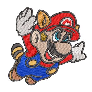 Puede incluir: Parche bordado con un personaje de dibujos animados con un sombrero rojo con una "M" blanca, un mono azul y un bigote marrón. El personaje está en pleno salto con una expresión alegre y guantes blancos.