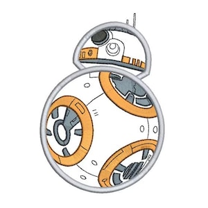 May include: Embroidered patch featuring the Star Wars droid BB-8. The design includes a white body with orange and gray details, a rounded head, and a silver outline. The patch is likely for application on clothing or accessories.