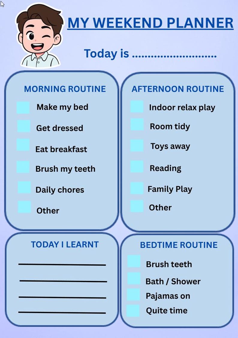Kids Weekend Planner/check List **BOY** - Etsy