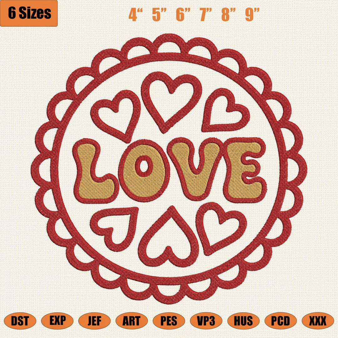 Heart Love Badge Embroidery Design, Valentine Machine Embroidery File ...