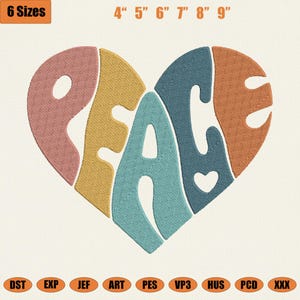 Fredsbroderidesign, Groovy Heart-maskinbroderifil, Retro 70-talsestetik, Hippie PES DST-present