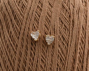 18k Brazilian Gold Filled Crystal Heart Stud Earrings