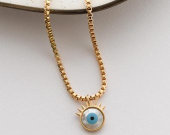 18k Brazilian Gold Filled Radiant Evil Eye Mother-of-Pearl Necklace