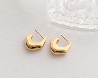 18k Brazilian Gold Filled Sculptural Gold Huggie Earrings