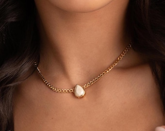 18k Brazilian Gold Filled Marble Drop Link Necklace