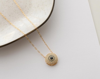 18k Brazilian Gold Filled Evil Eye Medallion Necklace