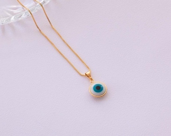 18k Brazilian Gold Filled Minimal Evil Eye Pendant Necklace