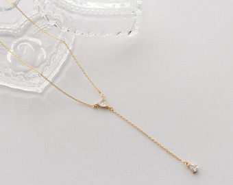 18k Brazilian Gold Filled Crystal Heart Lariat Necklace