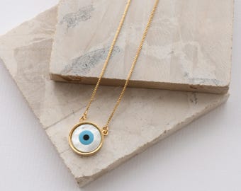 18k Brazilian Gold Filled Mother-of-Pearl Evil Eye Necklace