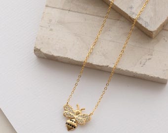 18k Brazilian Gold Filled Pave Bee Necklace