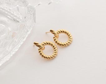 18k Brazilian Gold Filled Textured Gold Circle Earrings