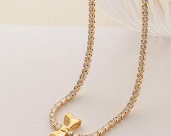 18k Brazilian Gold Filled Crystal Bow Necklace
