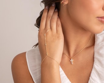 18k Brazilian Gold Filled Crystal Zirconia Hand Chain
