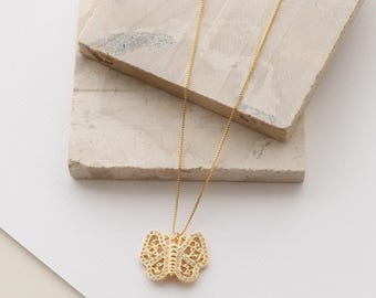 18k Brazilian Gold Filled Luminous Butterfly Necklace