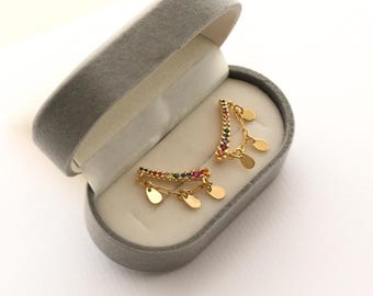 18k Brazilian Gold Filled Rainbow Charm Ear Cuff