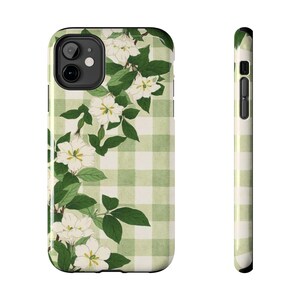 White Jasmine Floral Phone Case | Green Gingham Phone Case