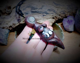 Rainbow Mooonstone  Goddess/Lunar Polymer Clay  Pendant/Necklace.