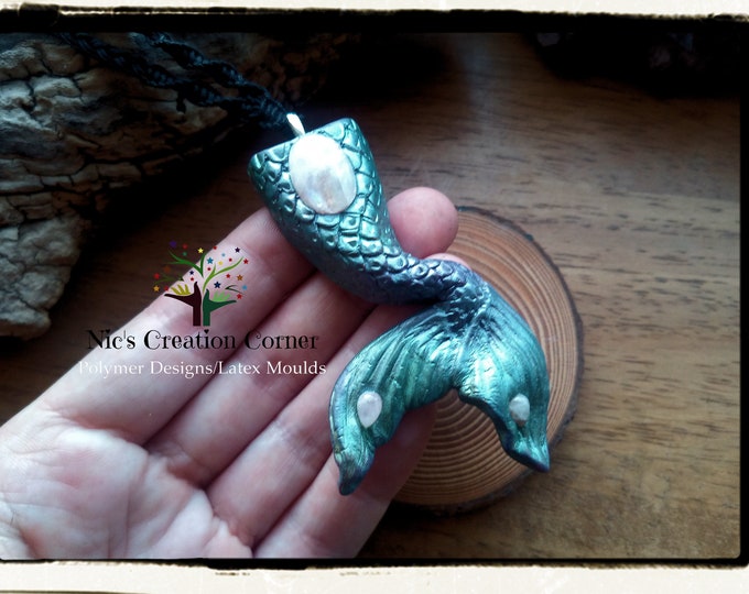 Featured listing image: Rainbow Moonstone Mermaids Tail Epoxy Clay  Pendant/Necklace.