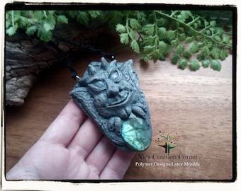 Faceted labradorite Gargoyle Polymer Clay  Pendant/Necklace.