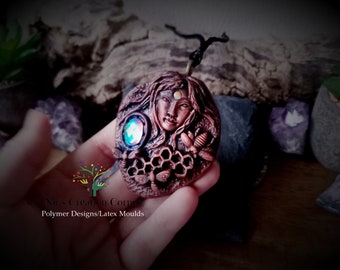 Aurora Quartz Bee Hive/Nature Goddess Polymer Clay  Pendant/Necklace.