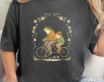 Vintage Frosch Shirt, Cottagecore Natur T-Shirt, Retro Frosch Fahrrad Shirt, Frosch-Liebhaber Geschenk, niedliches Waldtier-Grafik-T-Shirt