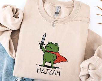 Sudadera con la rana Hazzah, suéter medieval con el caballero rana, sudadera con meme de rana divertida, camiseta con la rana linda, regalo de rana cómica, camiseta del caballero tonto