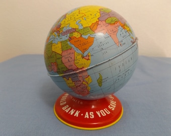 World Globe Collectible - Toy Bank Chein World Globe Tin Bank J Chein Vintage Cast Off Toy Tin Bank