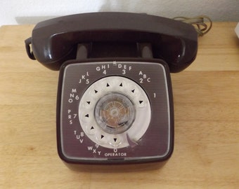 Vintage Brown Rotary Telephone GTE Electric Landline Phone