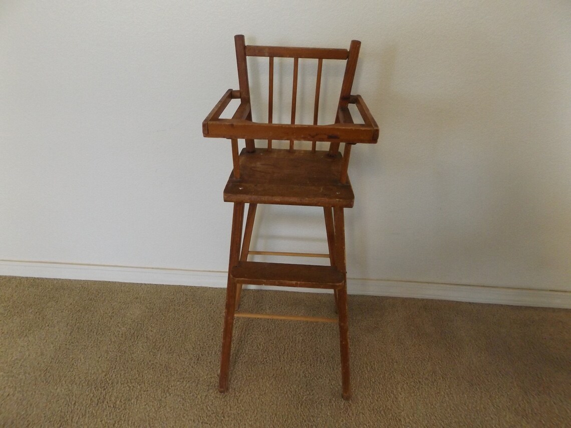 Vintage Solid Wood Baby Doll High Chair with Flip Top Tray Etsy