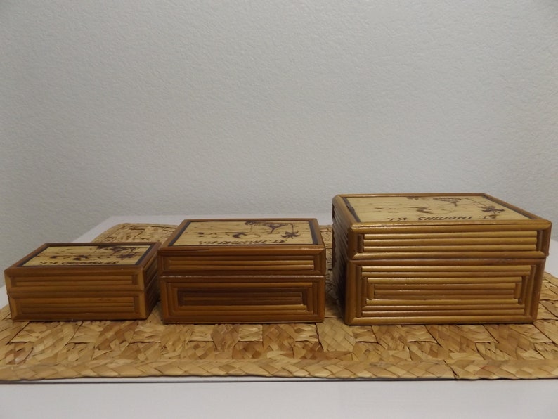 Vintage Nesting Stacking Bamboo Boxes / Trinket Jewelry Etsy
