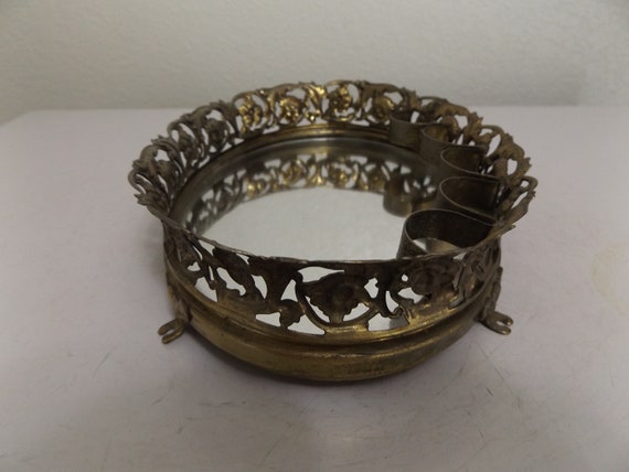 Vintage Ornate Gold Metal Filigree Oval Vanity Mi… - image 4