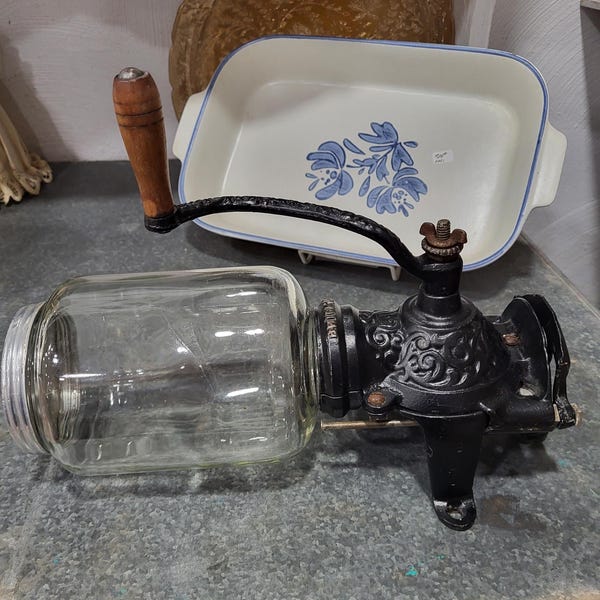 Antique Brighton Wall Mount Coffee Grinder with Glass Jar