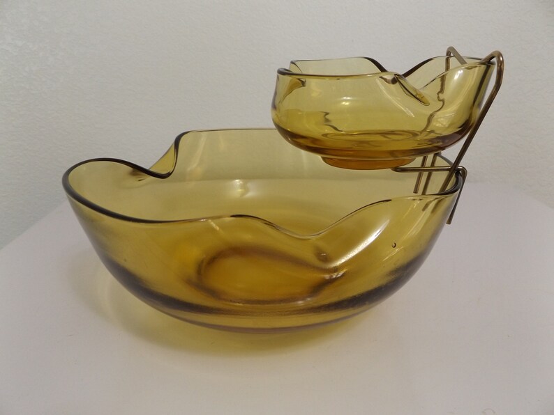 Vintage Honey Gold 3 Piece Chip and Dip Set Anchor Hocking / Etsy