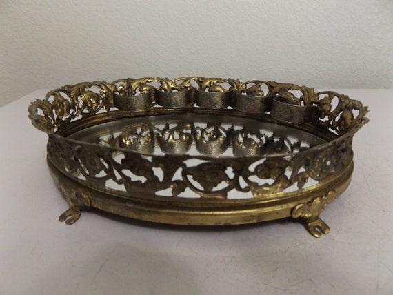 Vintage Ornate Gold Metal Filigree Oval Vanity Mi… - image 10