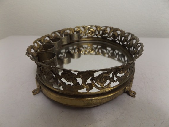 Vintage Ornate Gold Metal Filigree Oval Vanity Mi… - image 5