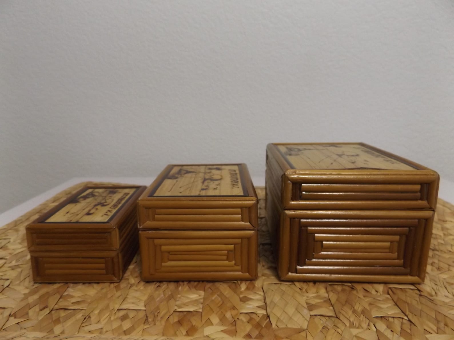 Vintage Nesting Stacking Bamboo Boxes / Trinket Jewelry Etsy