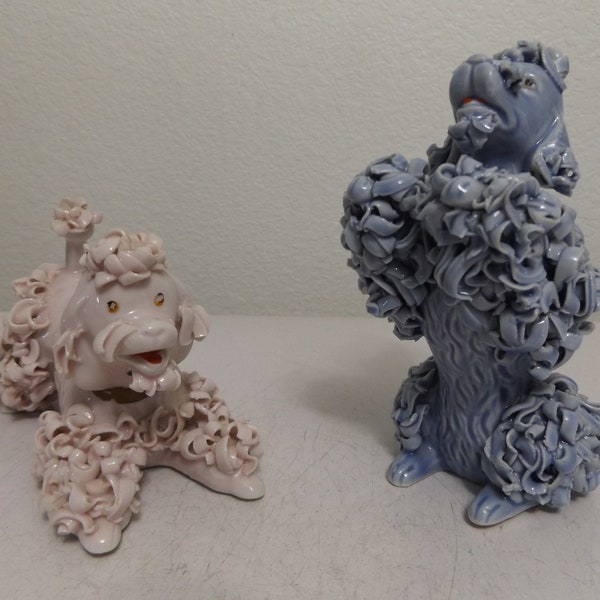 Vintage Pink and Blue Spaghetti French Poodle Figurines