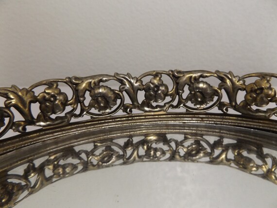 Vintage Ornate Gold Metal Filigree Oval Vanity Mi… - image 8